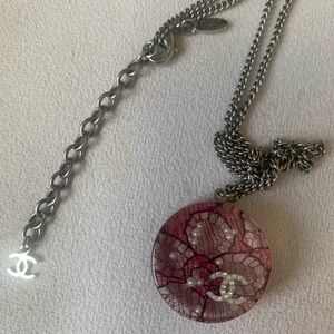 CHANEL Pink and Silver Necklace with Pendant